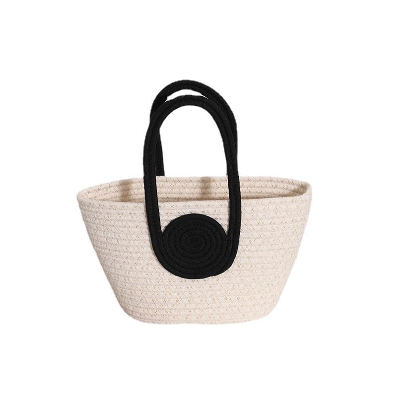 Women's Medium Straw Color Block Vintage Style Square Open Straw Bag