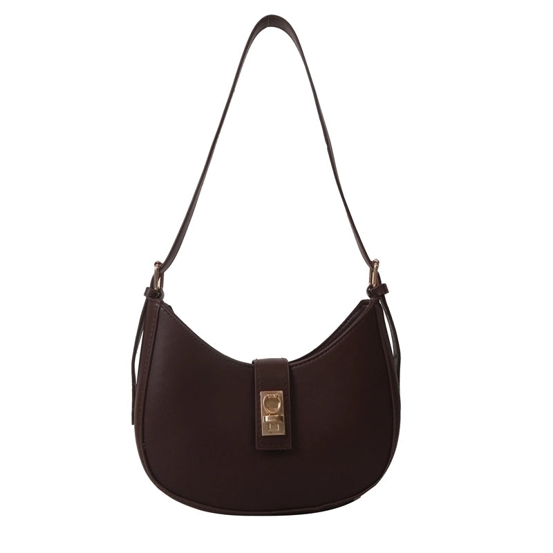 Women's Pu Leather Solid Color Vintage Style Dumpling Shape Lock Clasp Underarm Bag