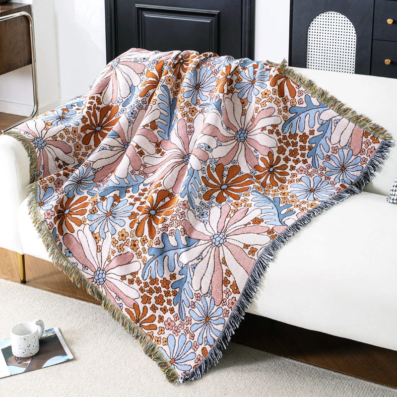 Elegant Classical Pastoral Floral Cotton Polyester Blanket Couch & Sofa Decor