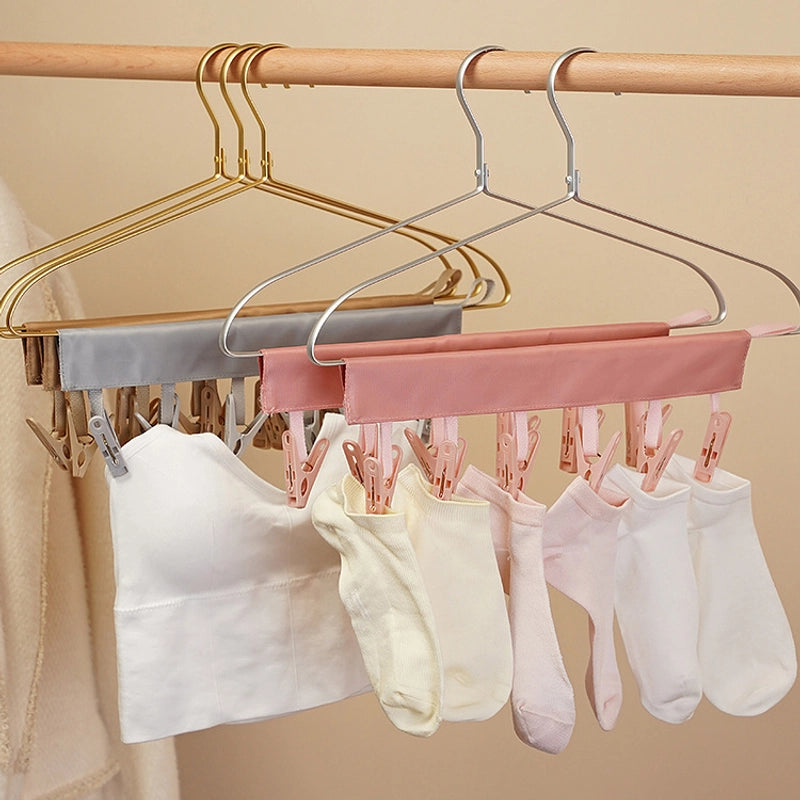 Portable Fabric Clothes Hanger Multi-functional Folding Cloth Clothes Clip Hanger Fabric Clip Drying Rack Socks Clip Inner Clothes Clip