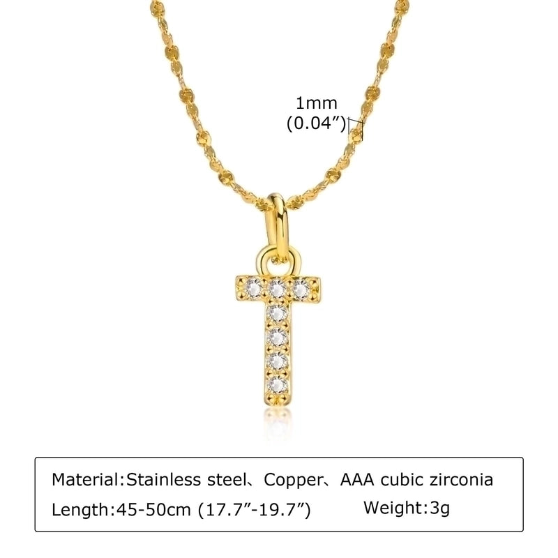 Minimalist Letter 201 Stainless Steel Copper Inlay Artificial Diamond Pendant Necklace