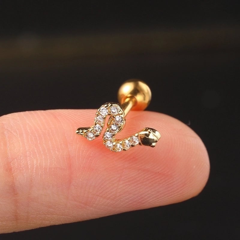 1 Piece Minimalist Leaf Inlay Copper Zircon Ear Studs
