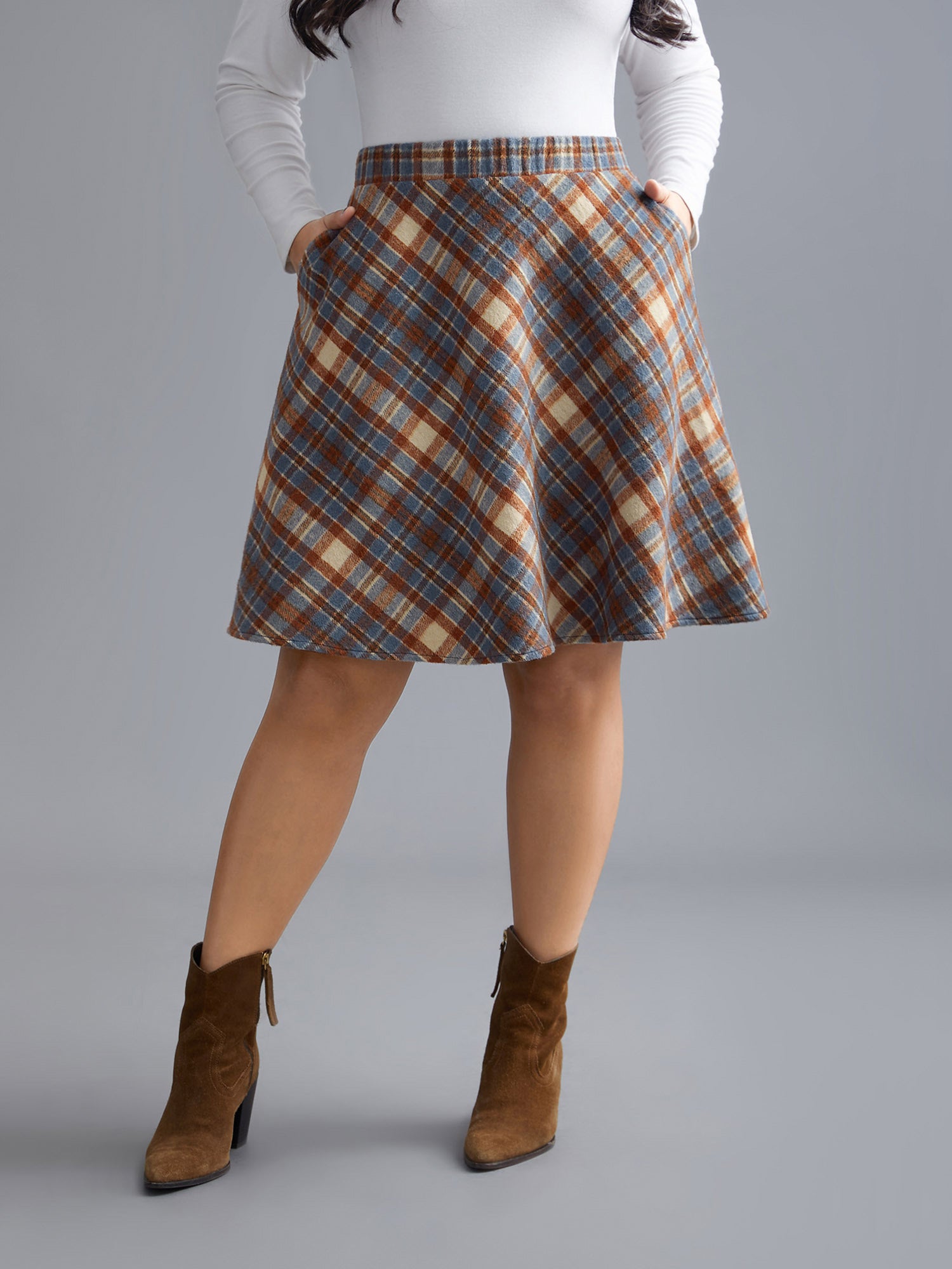 Plaid Pattern Elastic Waist A-line Mini Skirt