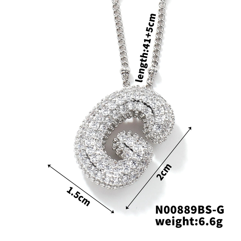 304 Stainless Steel Copper Rhodium Plated Three-dimensional Inlay Letter Zircon Pendant Necklace