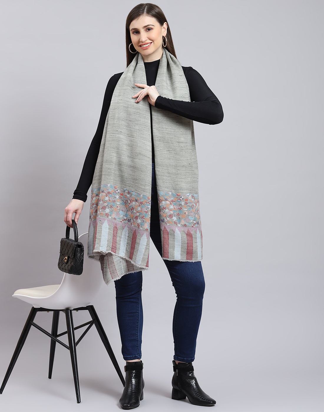 Women Grey Self Design Shawl