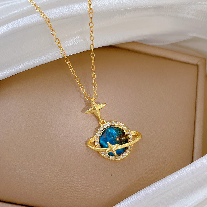 Starry Sky Stars Moon Full Diamond Gorgeous Full Diamond Necklace Female Versatile Clavicle Chain Titanium Steel