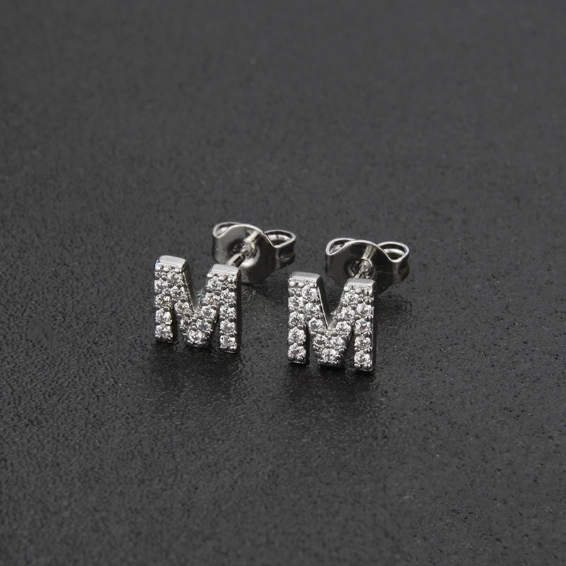 1 Pair Fashion Letter Inlay Copper Zircon Gold Plated Ear Studs
