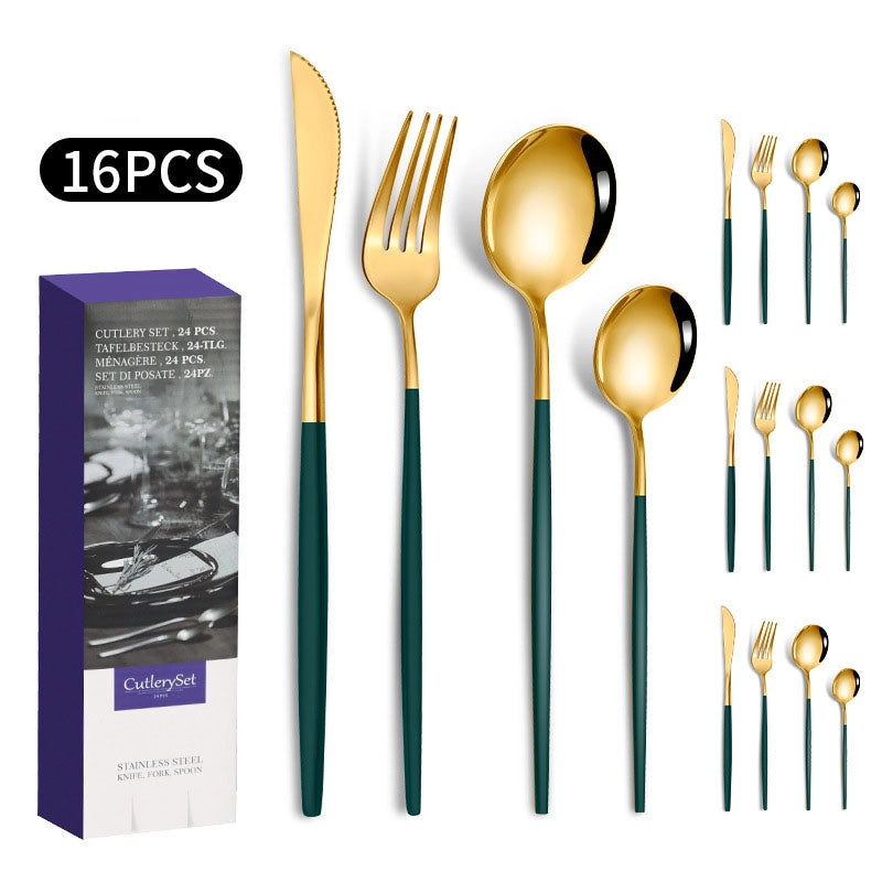 1010 Stainless Steel Tableware 24-piece Golden Steak Knife. Fork And Spoon Gift Box Western Tableware Suit