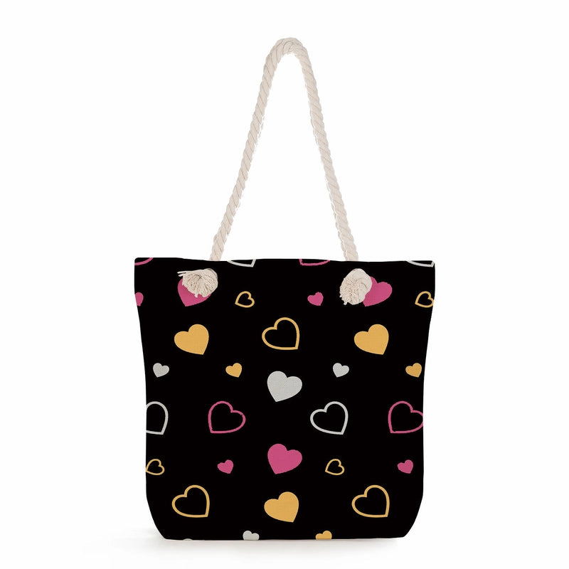 Women's Cotton And Linen Heart Shape Classic Style Square Zipper Tote Bag