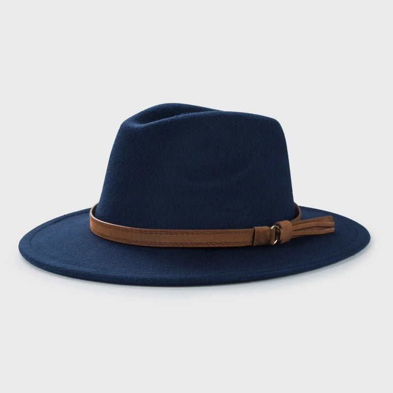 Retro Woolen Hat Belt Accessories Top Hat Simple Big Brim Jazz Hat