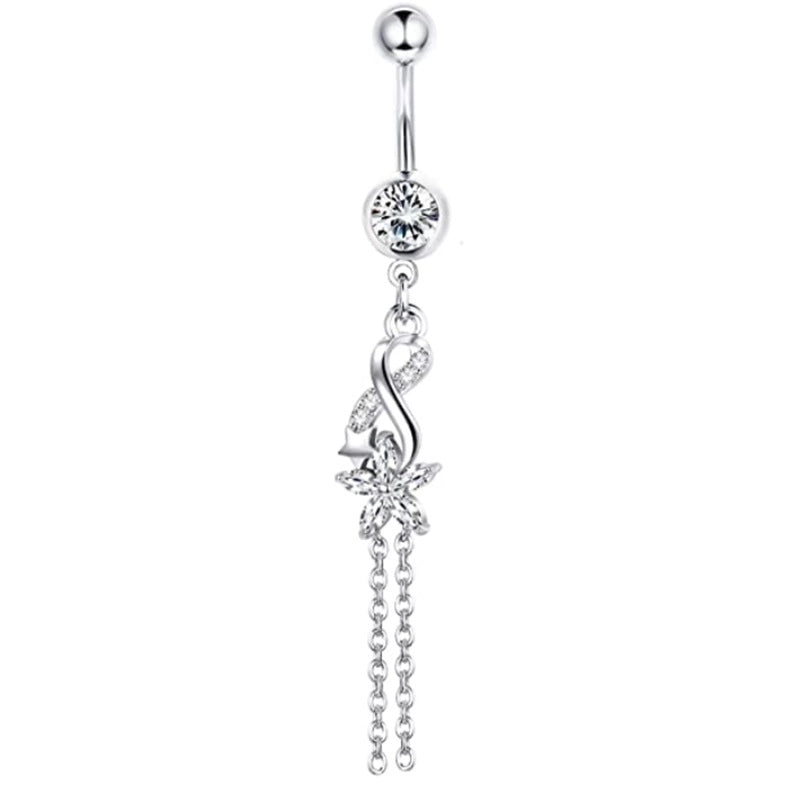 Minimalist Heart Shape Bow Knot Stainless Steel Plating Zircon Belly Ring 1 Piece
