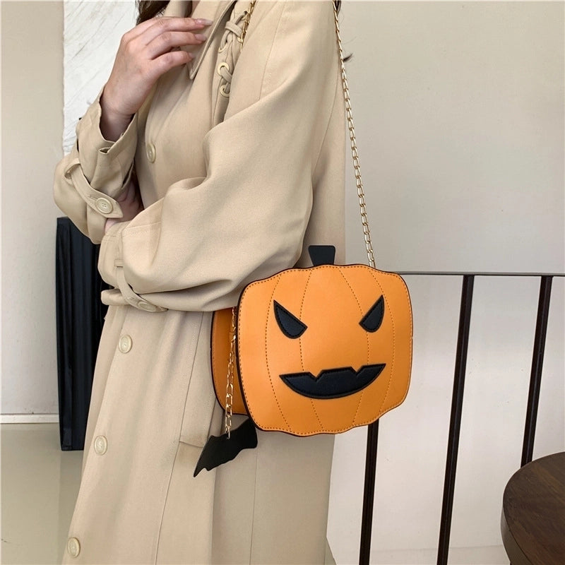 Halloween Women's Medium Pu Leather Pumpkin Vintage Style Zipper Shoulder Bag