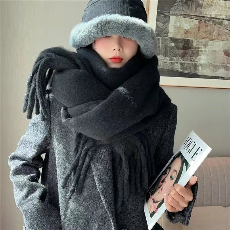 Women's Scarf Winter Solid Color Mohair Thickened New High-grade White Lazy Shawl Scarf Warm Fashion