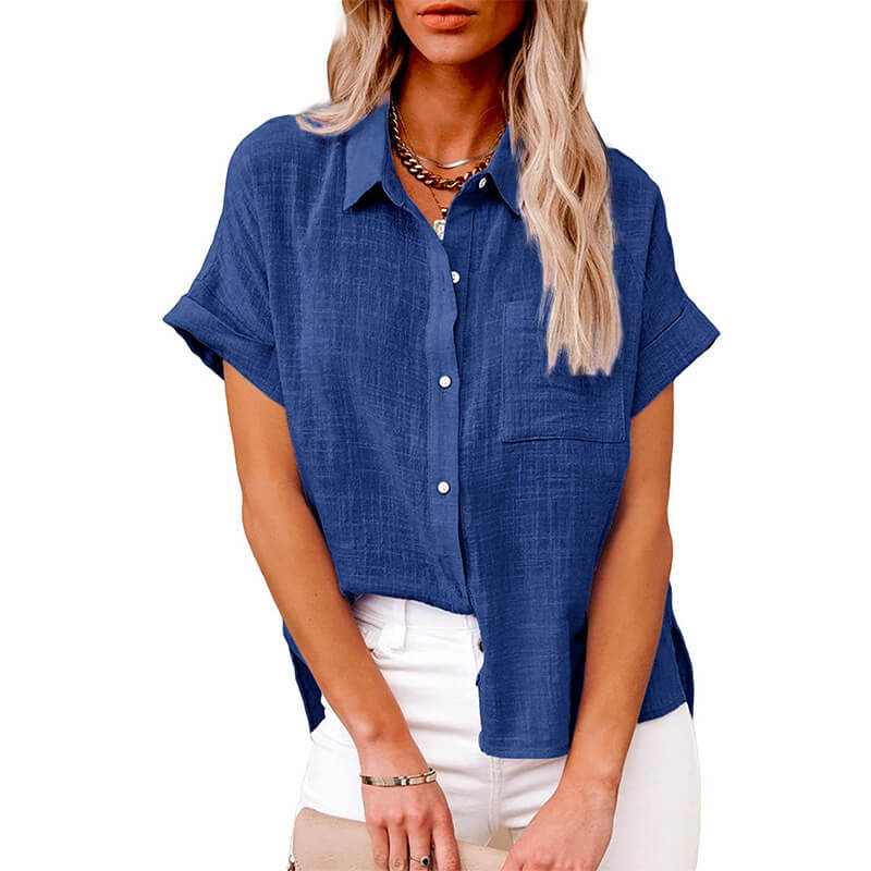 Solid color linen casual loose shirt short sleeve