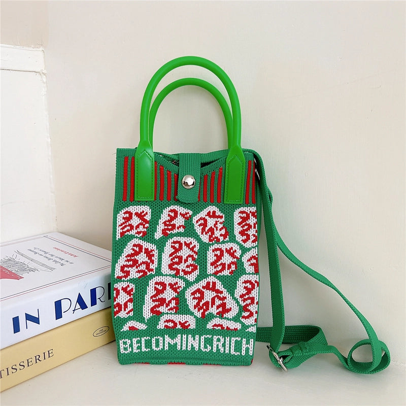 Women's Small Knit Cat Vintage Style Classic Style Bucket Buckle Handbag