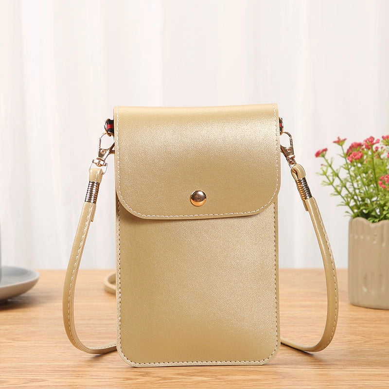 Women's Pu Leather Solid Color Basic Sewing Thread Square Magnetic Buckle Phone Wallets