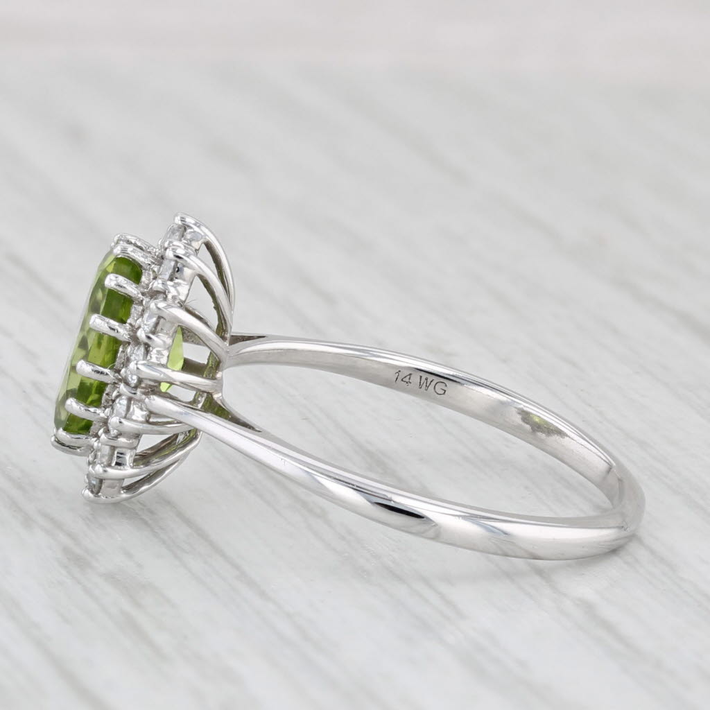 2.55ctw Peridot Diamond Halo Ring 14k White Gold Size 8.5