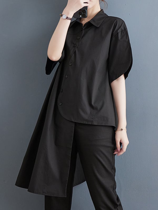 Irregular Clipping Solid Color Lapel Shirts Tops