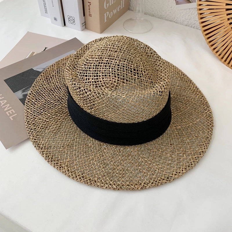 New Style Beach Travel And Vacation Straw Hat Concave Shape Travel Hat Handmade Seaweed Sun Hat For Men And Women