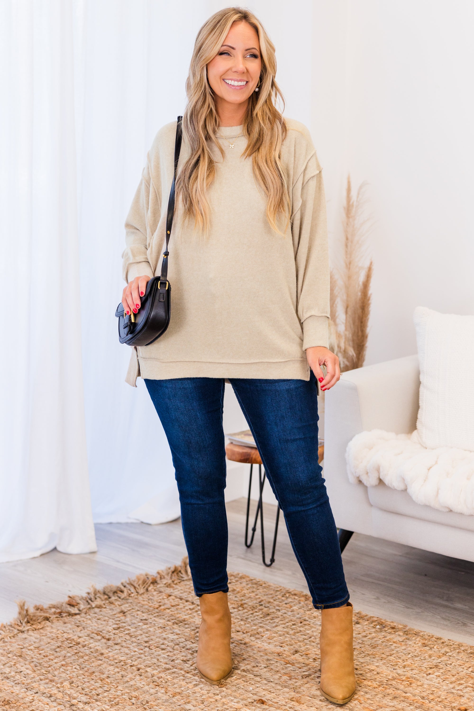 Say Hello Sweater. Light Mocha