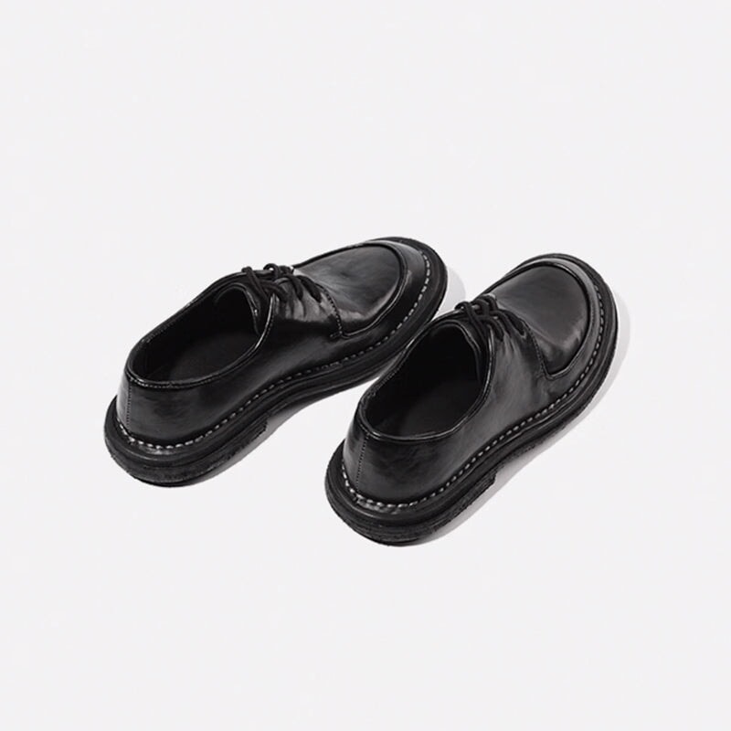 Casual Horsehide Leather Lace-Up Derby Shoes Handmade Oxford Shoes for Women in Black/White
