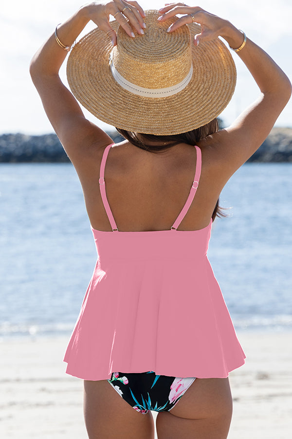 Fashion Print V Neck Tankini Set