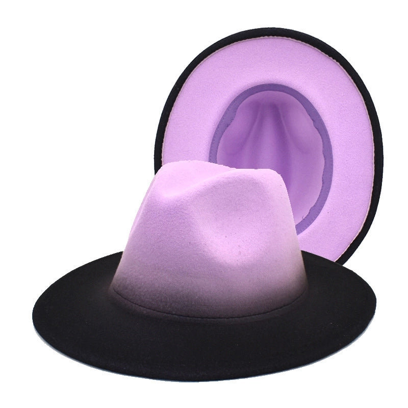 Color Matching New Gradient Jazz Hat Women's Fashion Woolen Hat Hat Men's Outdoor Sun Hat