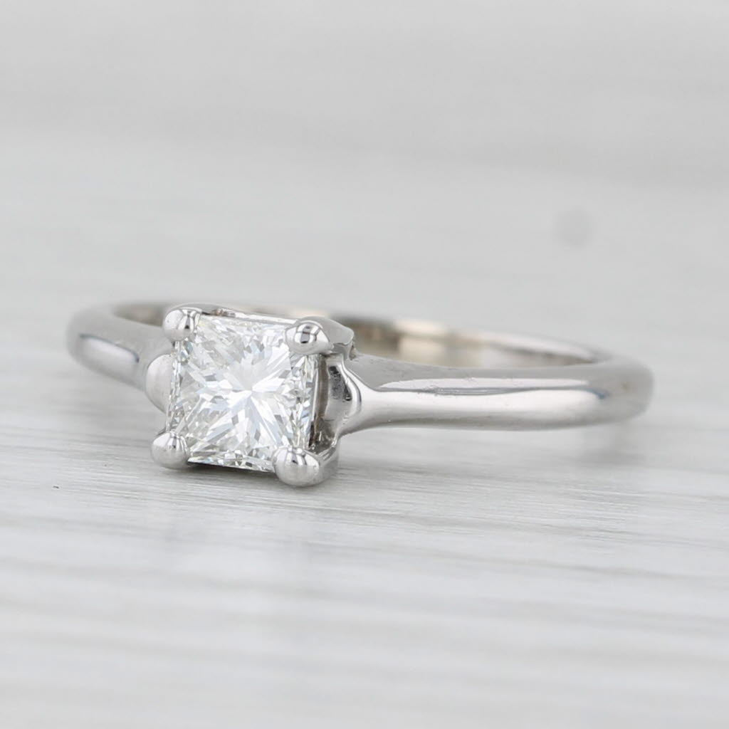 0.54ct Princess Diamond Solitaire Engagement Ring 14k White Gold Size 4.75