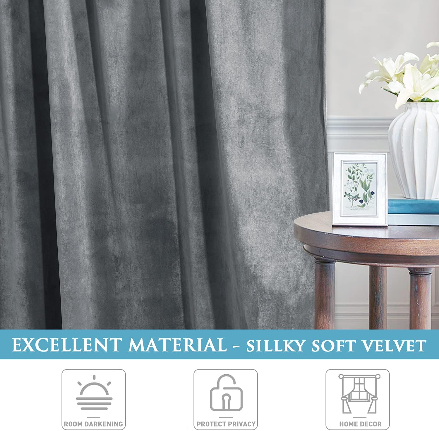 Light Grey-Velvet Window Curtains (Ultra Soft)
