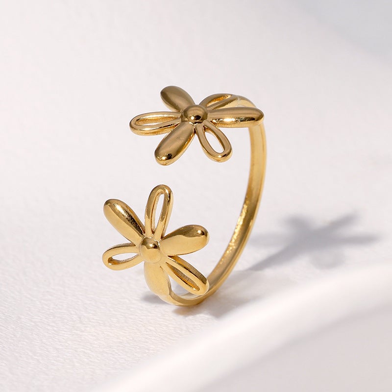Hollow Daisy Sweet Flower Personality Niche Design Adjustable Opening Stainless Steel Ring