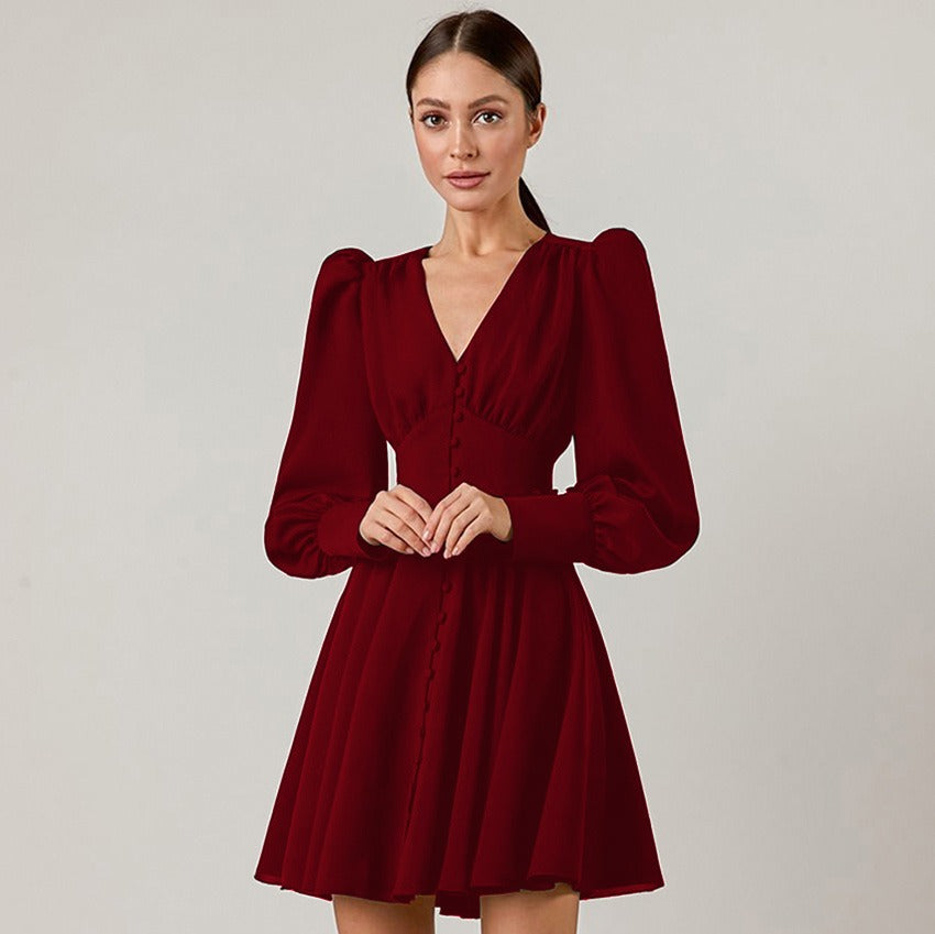 Long Sleeve V-neck Empire Waist A-line Dress( clearance sale