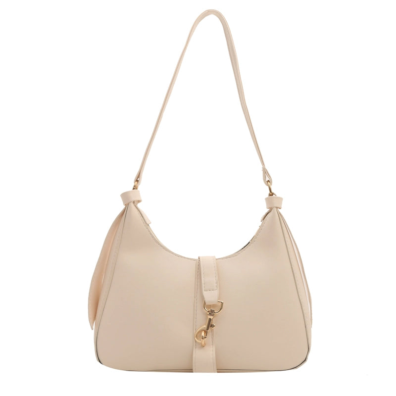 Women's Pu Leather Solid Color Classic Style Hook Loop Underarm Bag