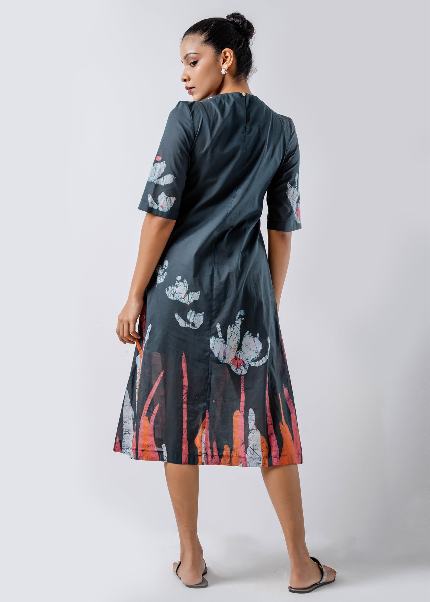 Batik Floral Elasticated High Neck Dress