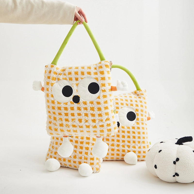 Big Eye Monster Embroidered Lambswool Blanket Dopamine Lunch Break Office Car Cushion Pillow Blanket