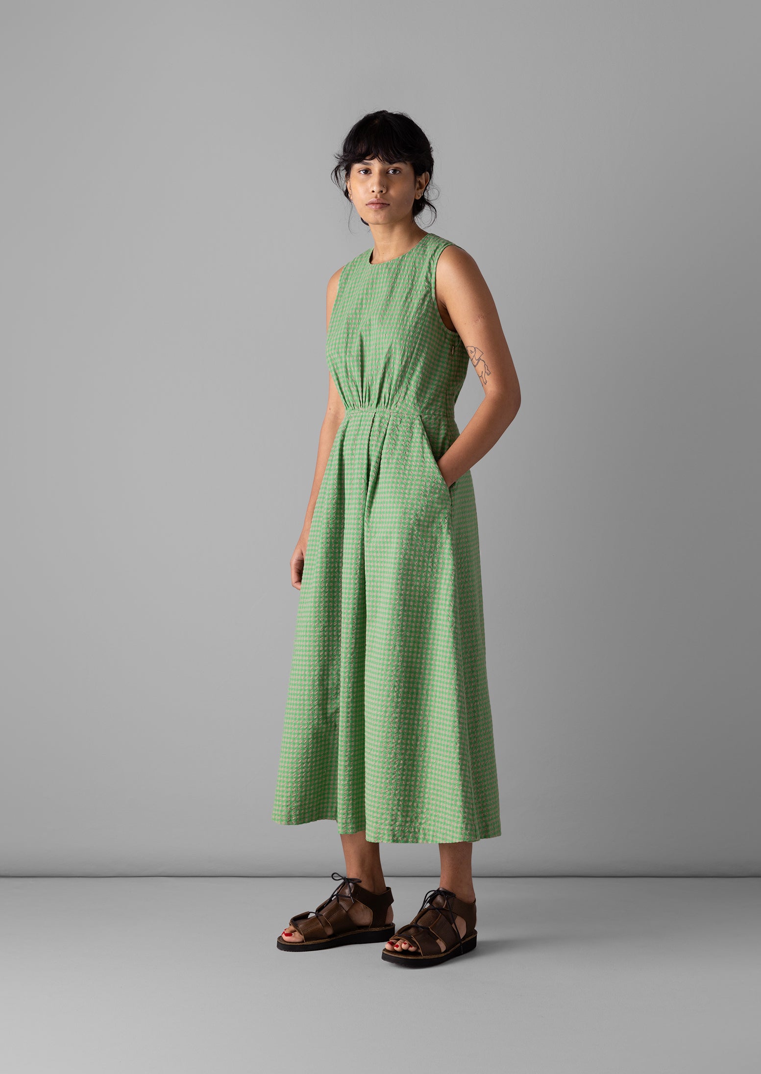 Gingham Cotton Seersucker Dress | Tapioca