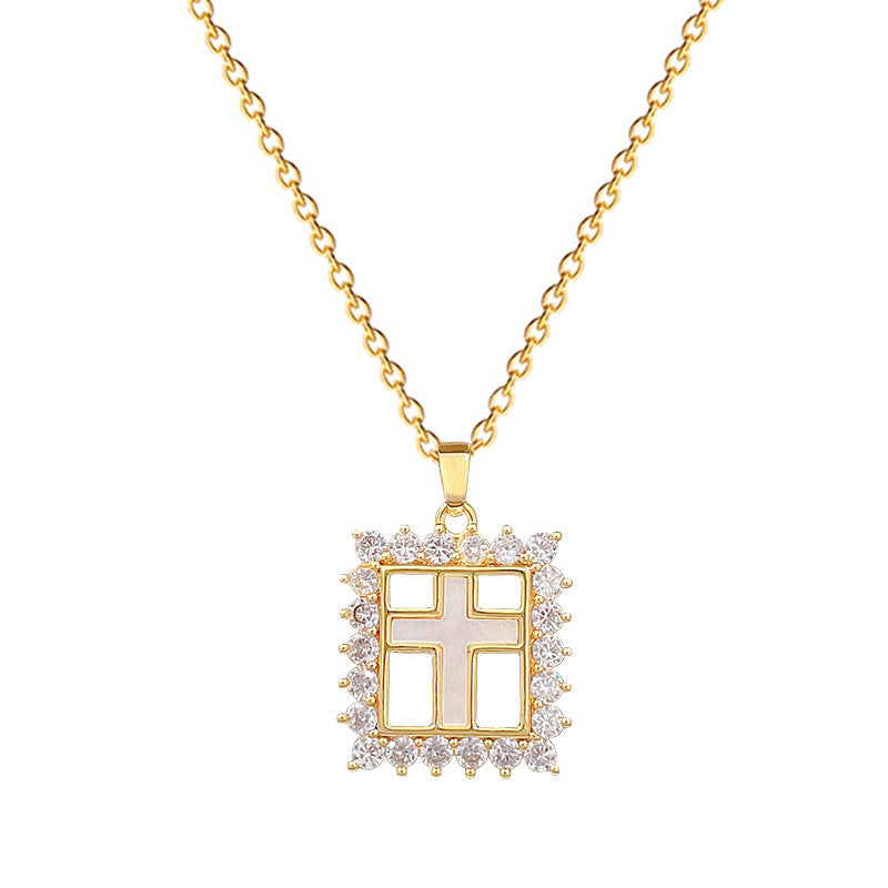 Copper Micro-Inlaid Cross Fashionable And Gorgeous Full Diamond Necklace For Women All-Match Clavicle Chain Titanium Steel