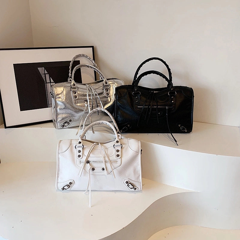 Women's Large Pu Leather Solid Color Vintage Style Ethnic Style Square Zipper Handbag