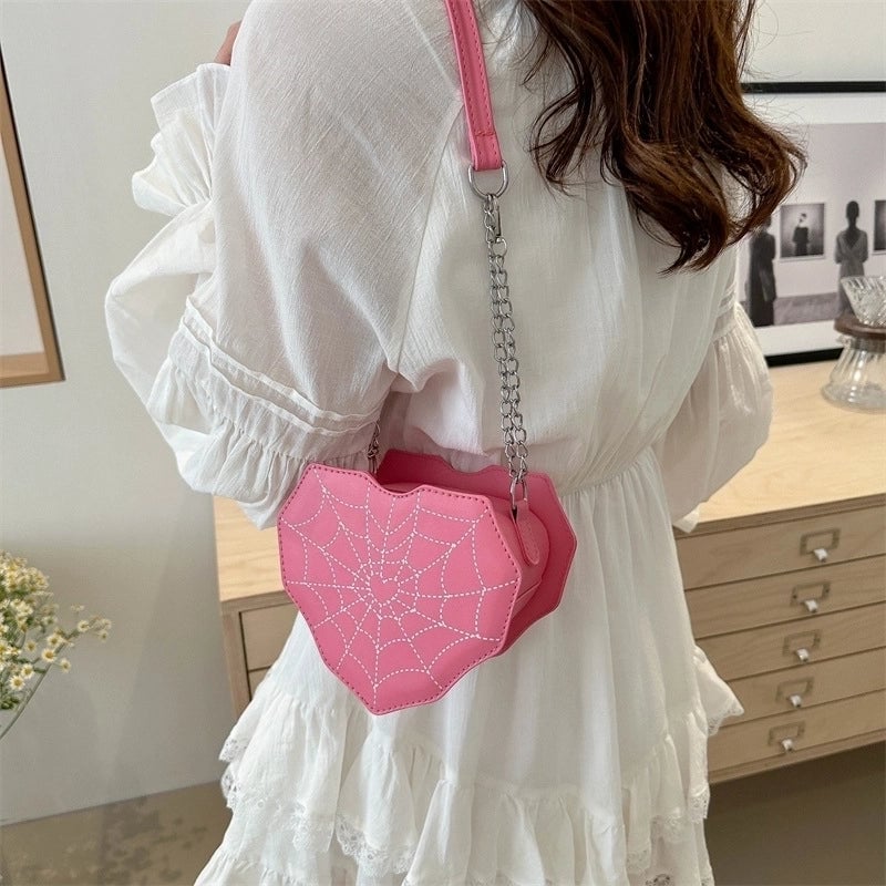 Halloween Women's Medium Pu Leather Heart Shape Spider Web Streetwear Heart-shaped Zipper Underarm Bag