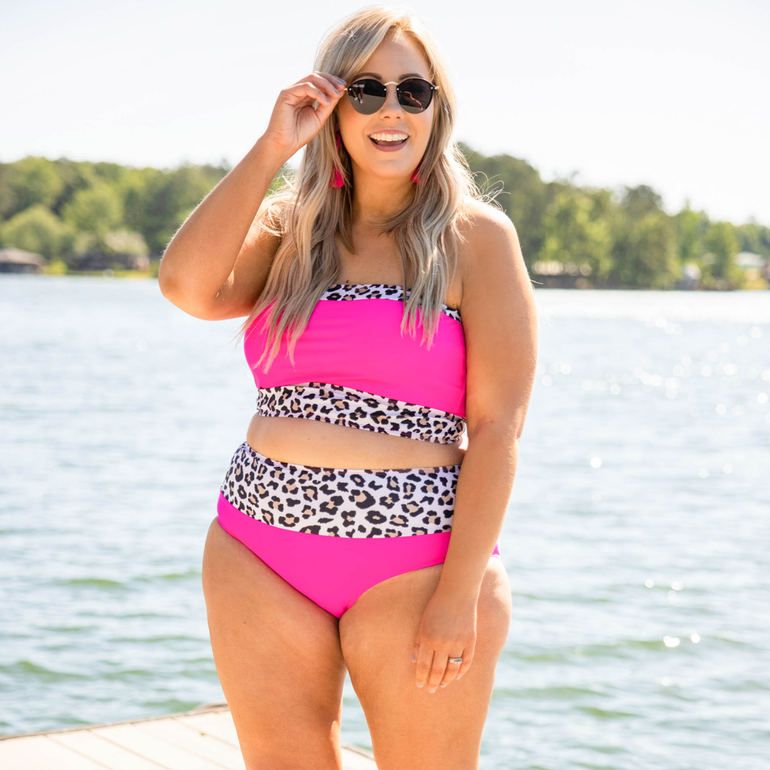 Hidden Islands Swim Top. Neon Pink