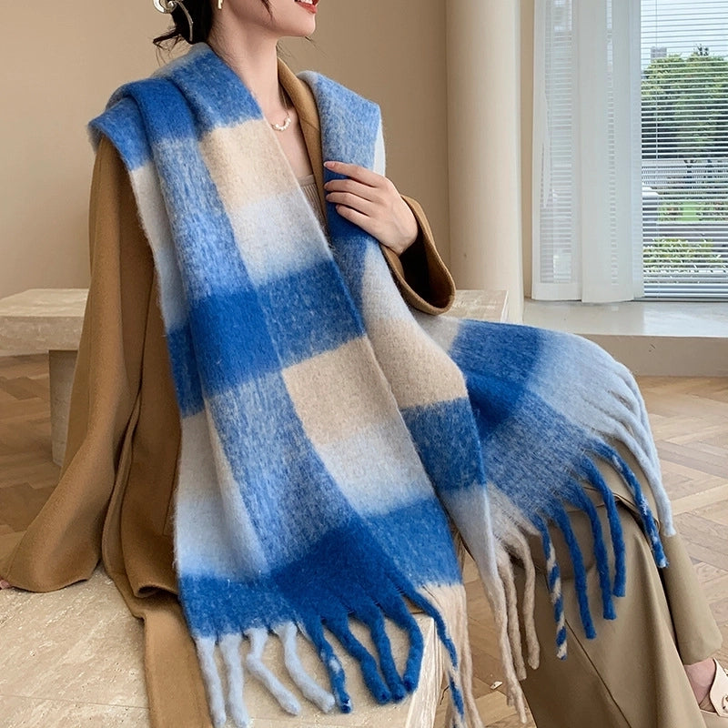 Popular Spring And Winter AC Scarf Warm Thickened Color Plaid Scarf Scarf Shawl Fashionable Western Style Outer Wear