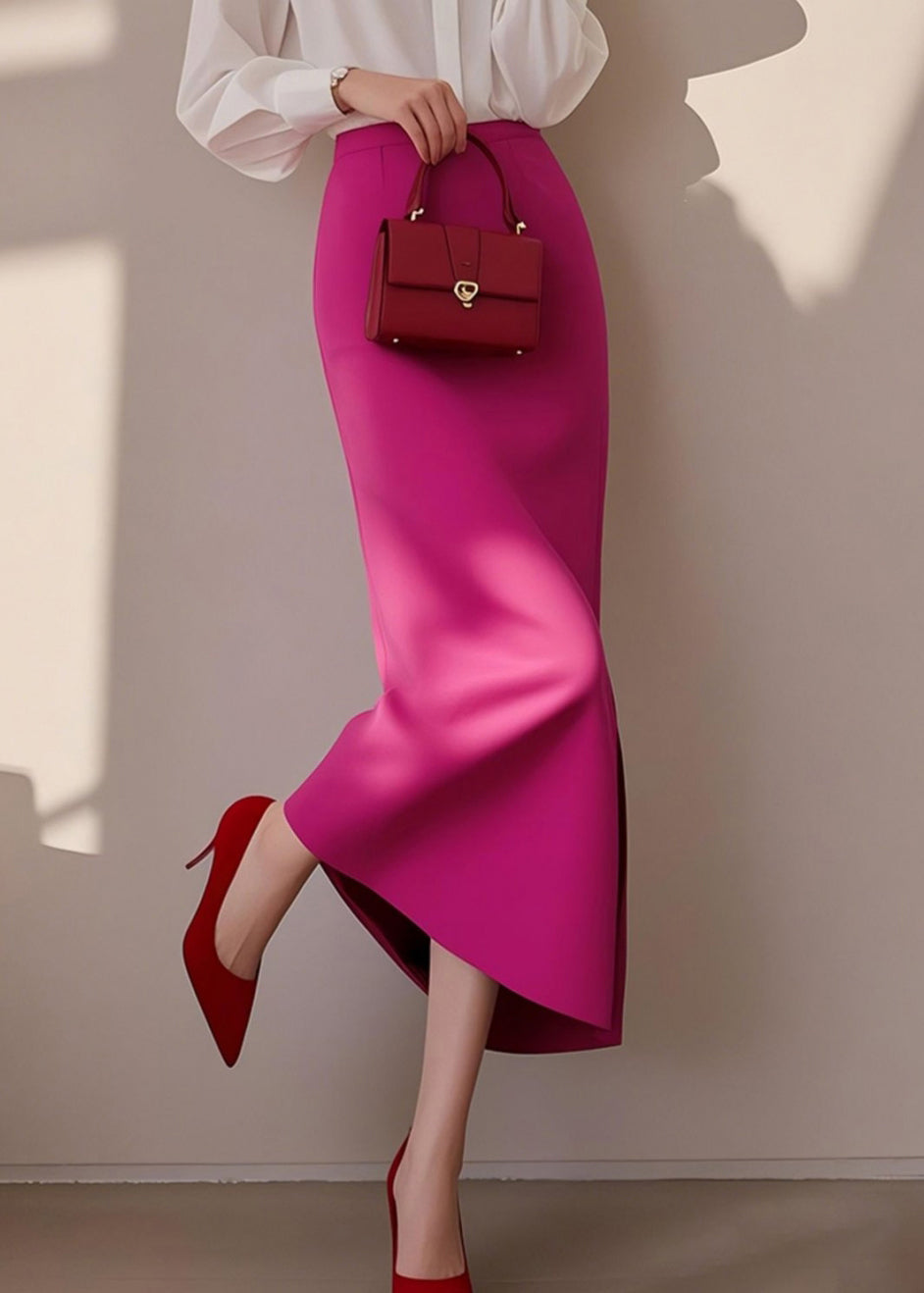 Women Rose Solid Cotton Skirt High Waist Spring