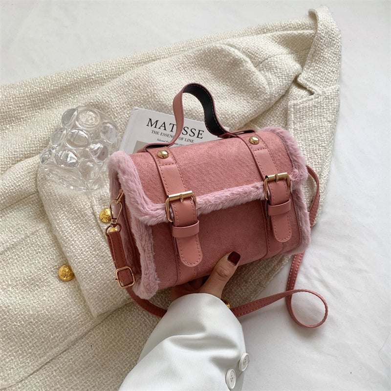 Bag Women's Summer New  Fashion Retro Plush Cylinder Handbag Women's Shoulder Crossbody Bag
