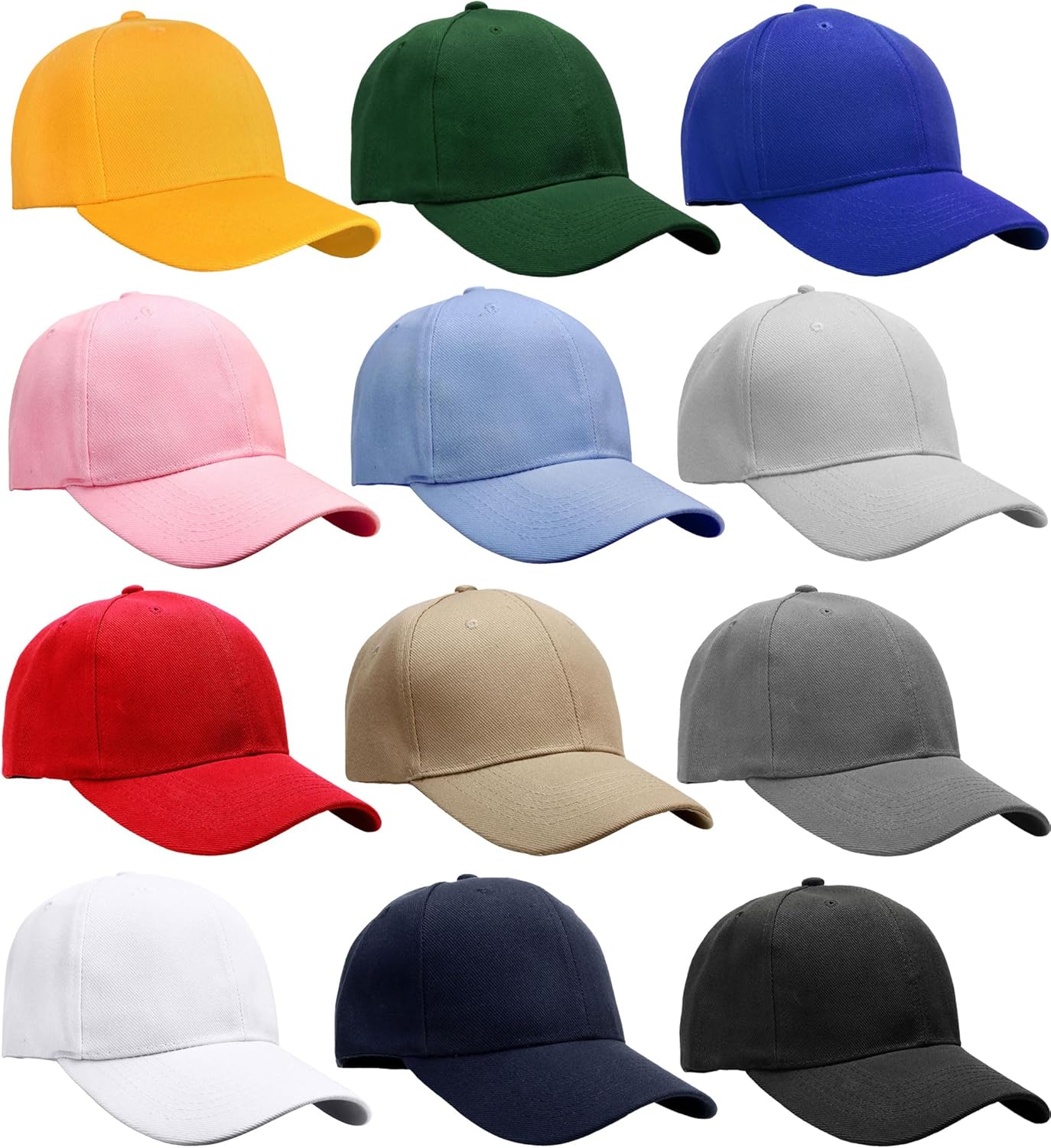 Falari Wholesale Bulk Lot 12-Pack Baseball Cap Adjustable Size Plain Blank Solid Color