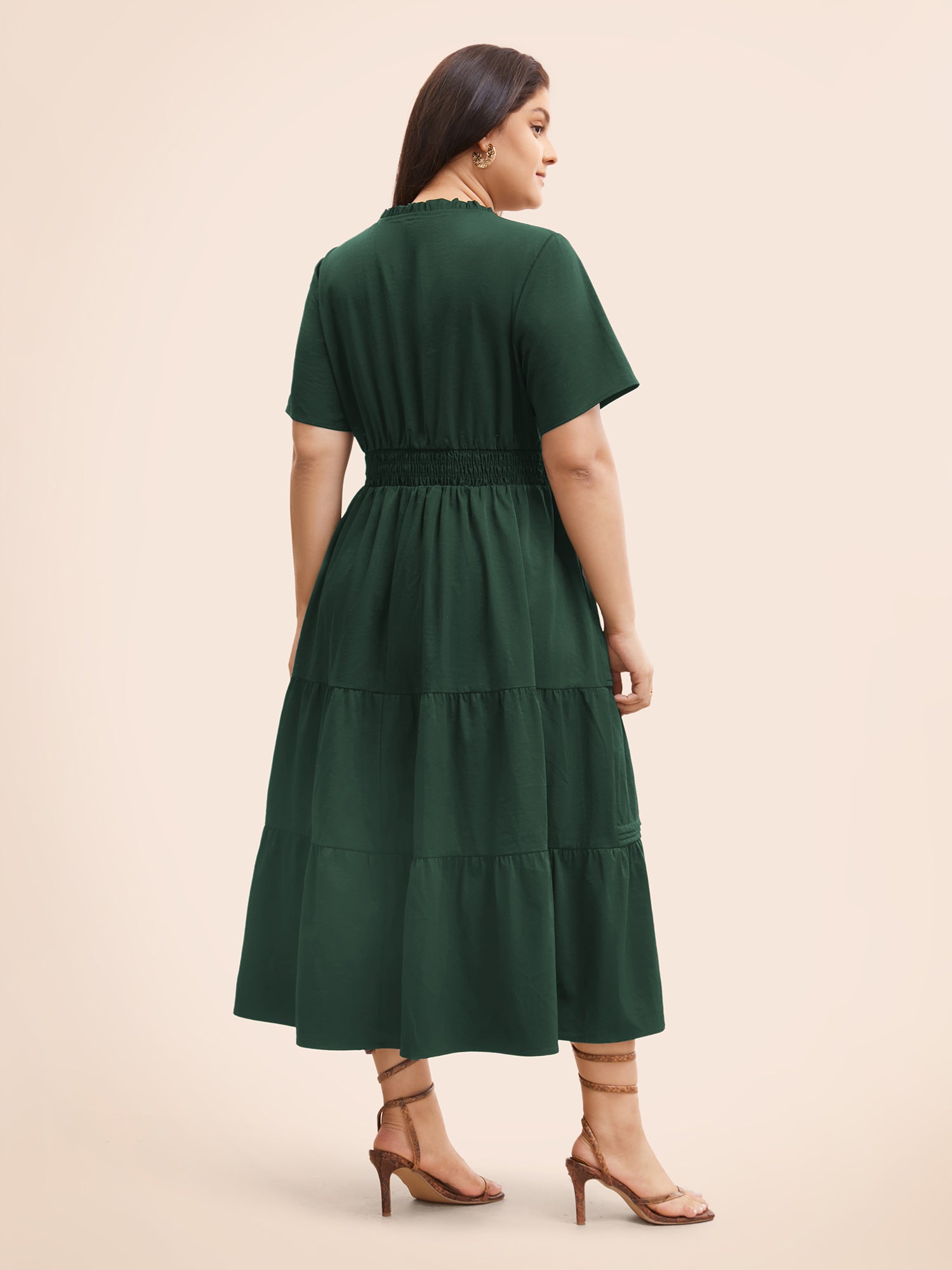 Plain Frill Trim Ruffle Layered Hem Dress