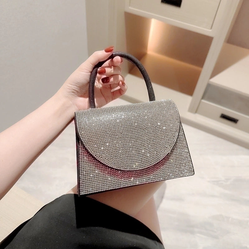 Gold Silver Black Polyester Solid Color Rhinestone Square Evening Bags