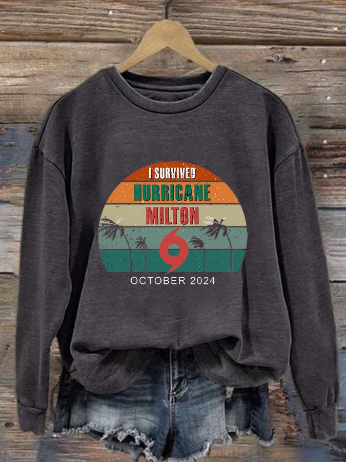 Women's I Survived Hurricane Milton October 2024 Print Casual Sweatshirt