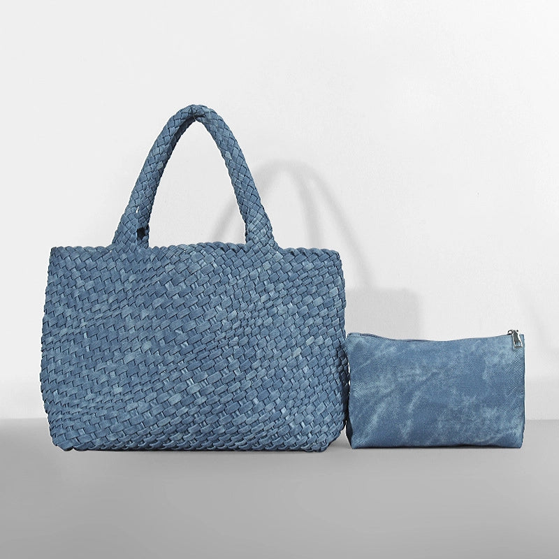 Women's Large Pu Leather Solid Color Classic Style Streetwear Weave Bucket Magnetic Buckle Bag Sets