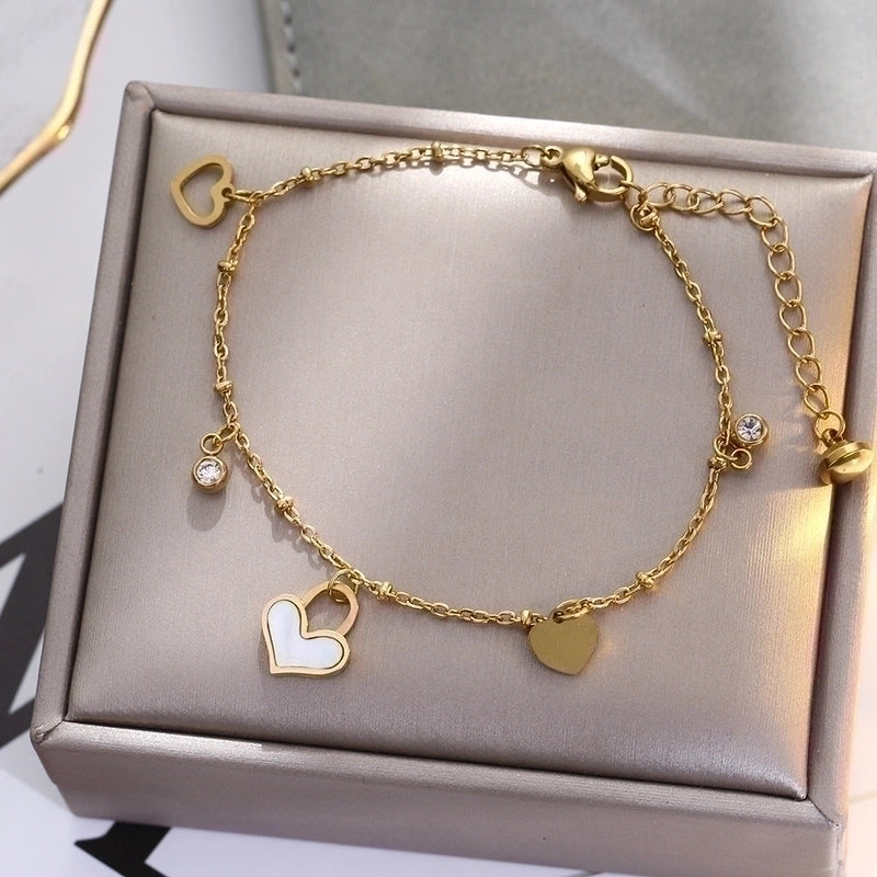Fashion Heart Shape Titanium Steel Plating Inlay Artificial Gemstones Bracelets 1 Piece
