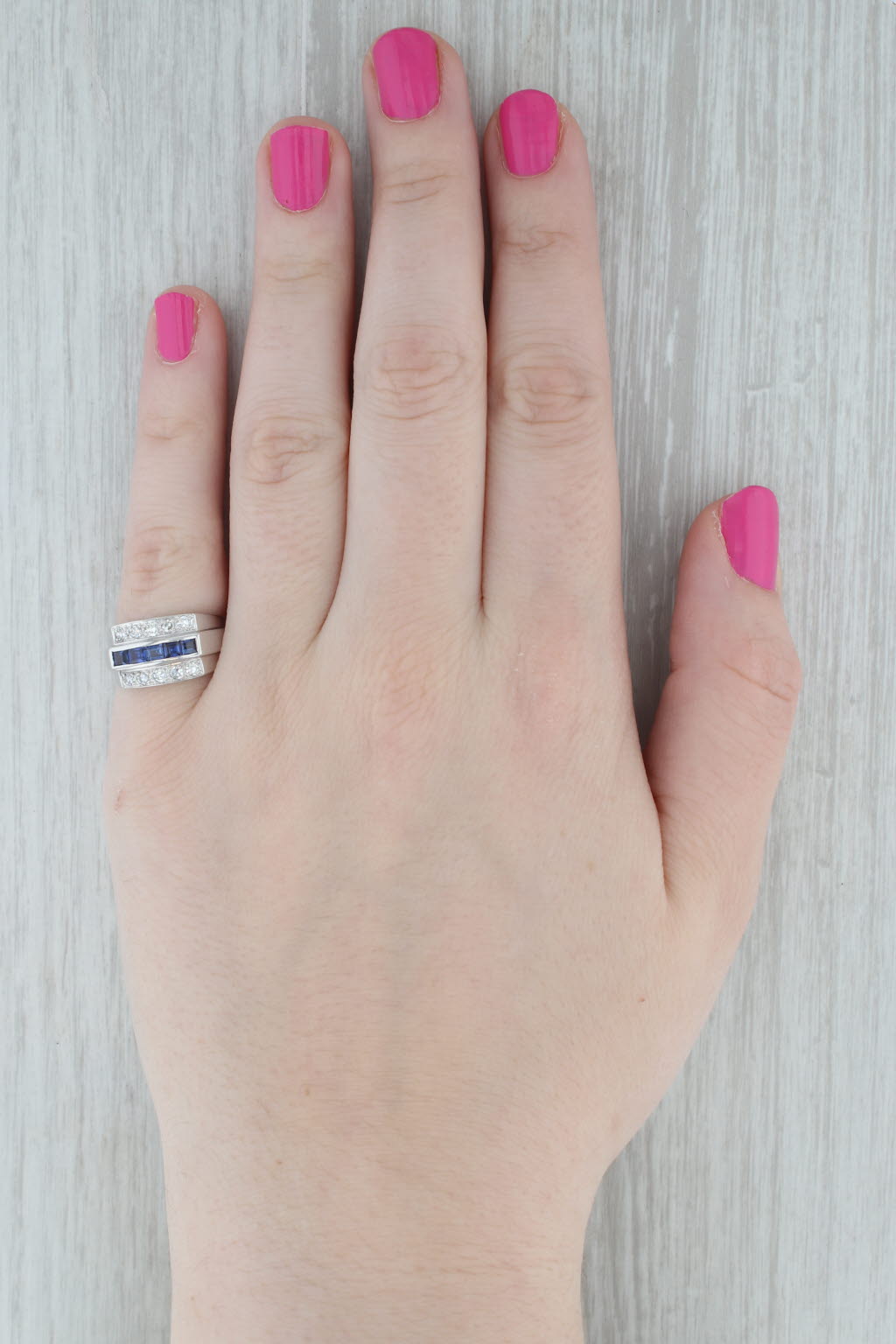 0.80ctw Lab Created Sapphire Diamond Ring Wedding Band 14k White Gold Size 6.75