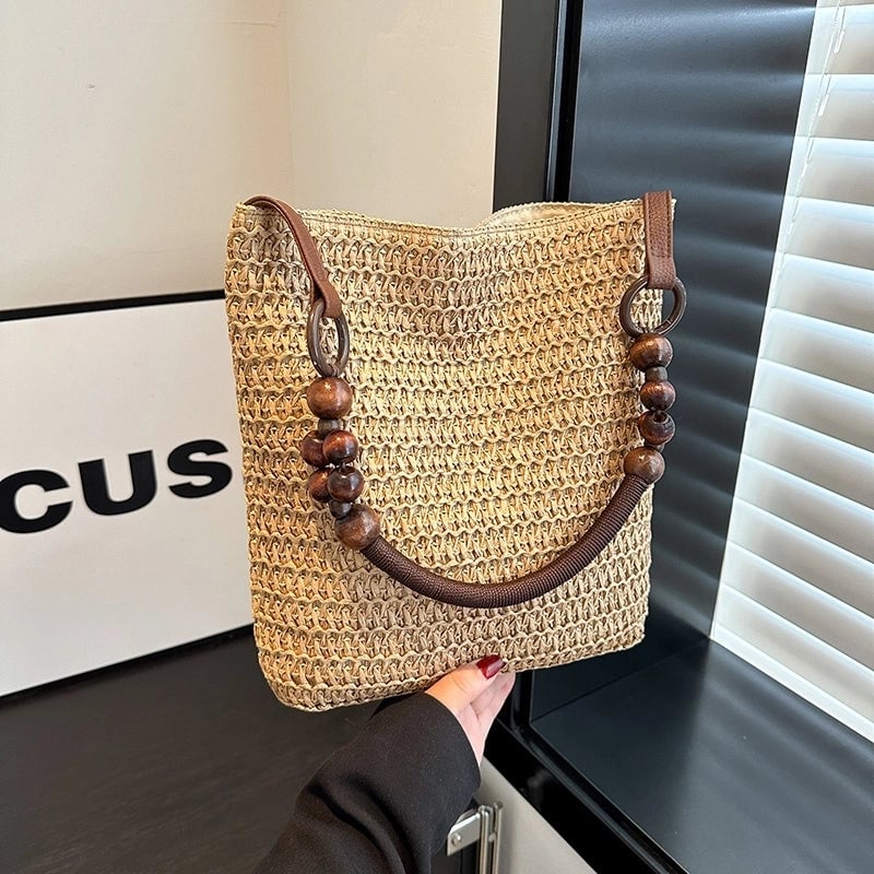 Women's Straw Square Beach Classic Style Magnetic Buckle Shoulder Bag Underarm Bag